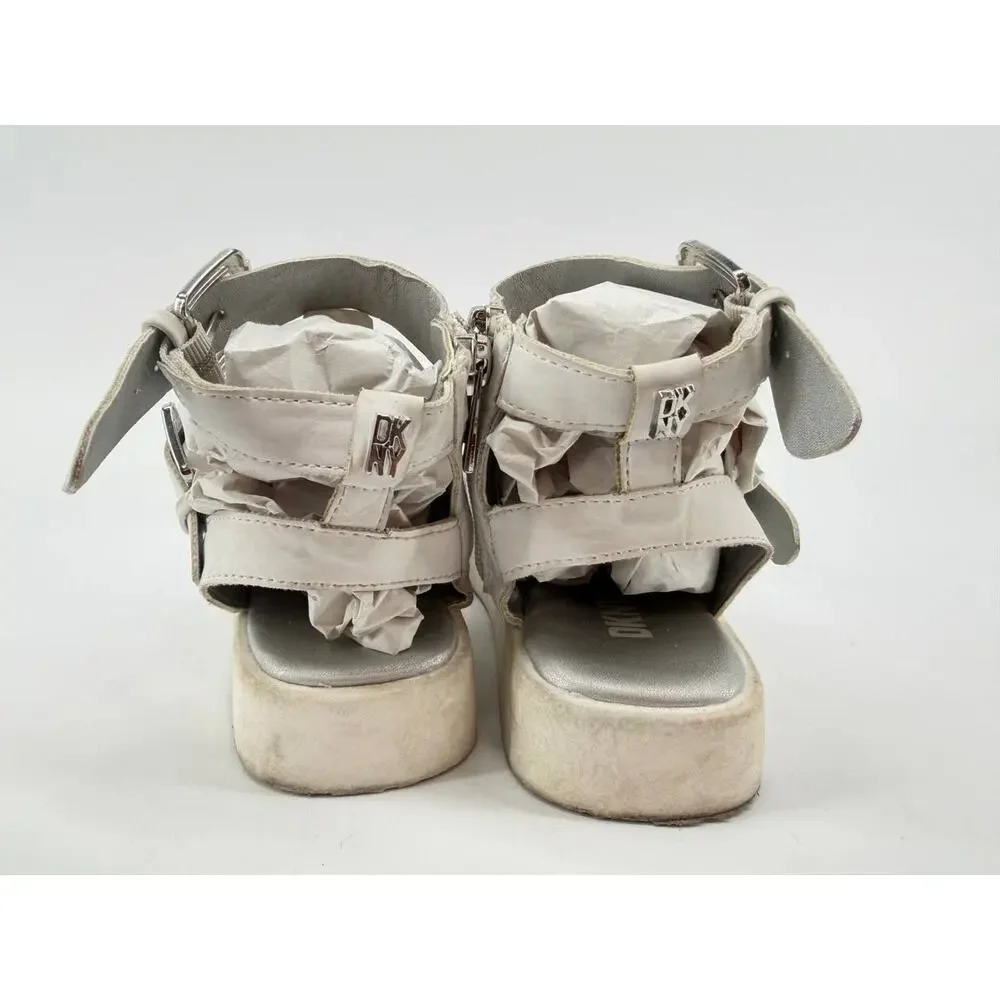 DKNY Girls White Silver Strappy Platform Sport Sandals Size 4,5-5Y